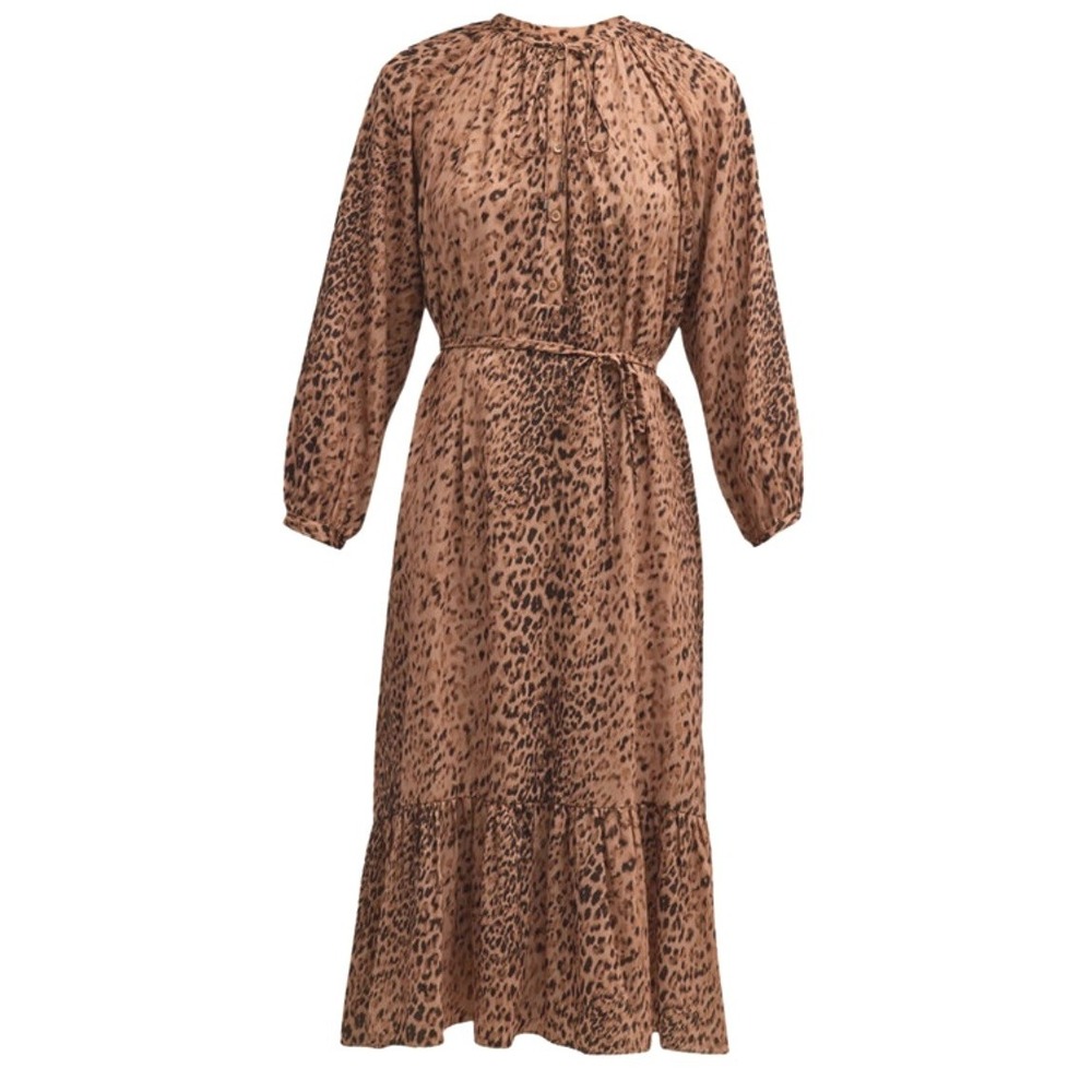 Brochu Walker Sarai Chiffon Leopard Maxi Dress S Brown Tiered Boho Luxury Flowy